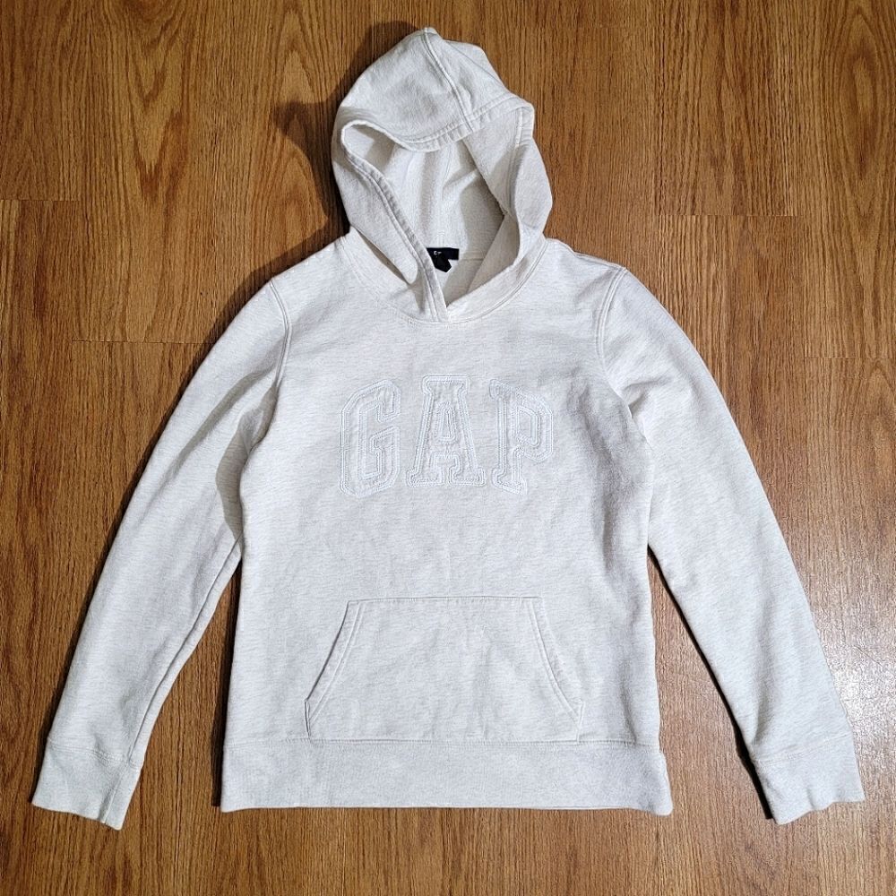 Gap Logo Hoodie Sweatshirt Heather White Ivory Women's Size XS Extra Small
